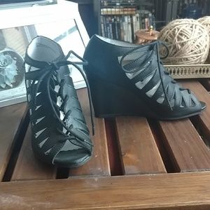 Black Lace-Up Wedges